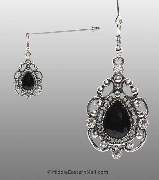 Rococo Hijab Pin with Black Stone in Silver Tone - MiddleEasternMall