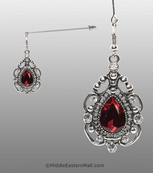 Rococo Hijab Pin with Ruby Red Stone in Silver Tone - MiddleEasternMall