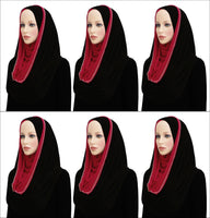 Wholesale Set of 6  Jersey Hoodie Hijab 2-Tone Easy Instant Criss Cross Headscarf one color