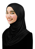young ladies 1 piece amira hijab lycra easy pull on headscarf in black