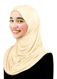 young ladies 1 piece amira hijab lycra easy pull on headscarf in ivory