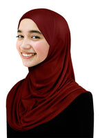 young ladies 1 piece amira hijab lycra easy pull on headscarf in maroon