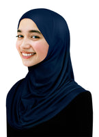 young ladies 1 piece amira hijab lycra easy pull on headscarf in navy