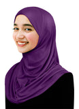 young ladies 1 piece amira hijab lycra easy pull on headscarf in purple