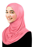 young ladies 1 piece amira hijab lycra easy pull on headscarf in rose pink