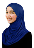 young ladies 1 piece amira hijab lycra easy pull on headscarf in royal blue