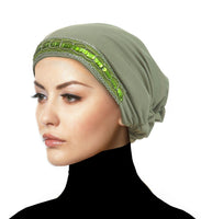 Green lycra with green sequins Women's Large Luxor Khatib Lycra Snood Hijab Cap 