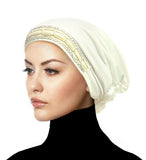 ivory with ivory sequins Women's Large Luxor Khatib Lycra Snood Hijab Cap 
