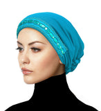 turquoise blue Women's Large Luxor Khatib Lycra Snood Hijab Cap 