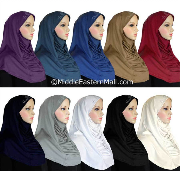 Wholesale Ruched Cascade Hijabs 1 piece Lycra Amira with RHINESTONES SET OF 10 ,20,and 30