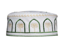 Men's Kufi with embroidery green and gold palm tree with arches