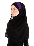 Black Chiffon Wrap Hijab Headscarf with 2 Color Pleats >>SEE VIDEO