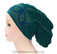 Royal Snood Lycra Hijab Cap Teal Green Arch Design