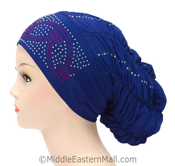 Royal Snood Lycra Hijab Cap Royal Blue Arch Design