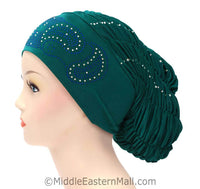 Royal Snood Lycra Hijab Cap Teal Green Paisley Design