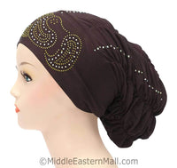 Royal Snood Lycra Hijab Cap Brown Paisley Design