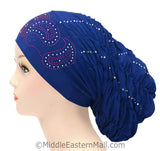 Royal Snood Lycra Hijab Cap Royal Blue Paisley Design