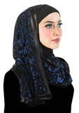 black stylish mona kuwaiti hijab wrap with blue velvet