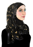 gold butterflies on black stylish mona kuwaiti hijab wrap with satin trim