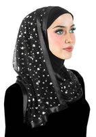 black stylish mona kuwaiti hijab wrap with silver hearts