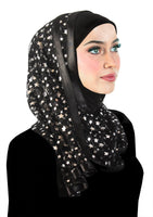 black stylish mona kuwaiti hijab wrap with silver stars
