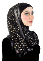 black stylish mona kuwaiti hijab wrap with gold stars