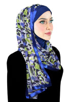 royal blue and chartreuse green stylish mona kuwaiti hijab headscarf for women