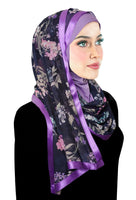 lilac florial with purple satin trim hijab wrao headscarf