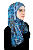 Slate blue lycra underhijab with abstract blue print on chiffon wrap