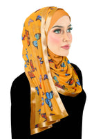 butterflies on golden yellow stylish mona kuwaiti hijab with wrap shawl
