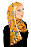 butterflies on golden yellow stylish mona kuwaiti hijab with wrap shawl