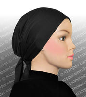 Set of 6 Underscarf Black Cotton Bonnet Hijab Caps with ties