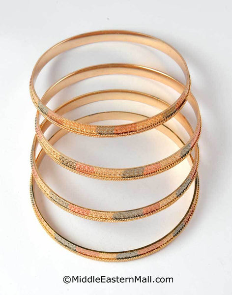 Tri-Color Bangle Bracelets Set of 4 Oro Laminado Gold Plated #1