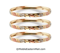 Tri-Color Bangle Bracelets Oro Laminado Set of 3 Gold Plated one year warranty #5 (7589)