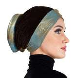 Venetian Turban Volumizer Hijab Caps in Gold Lamé & Black Velvet