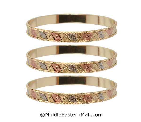 Tri-Color Bangle Bracelets Oro Laminado Set of 3 Gold Plated one year warranty #6