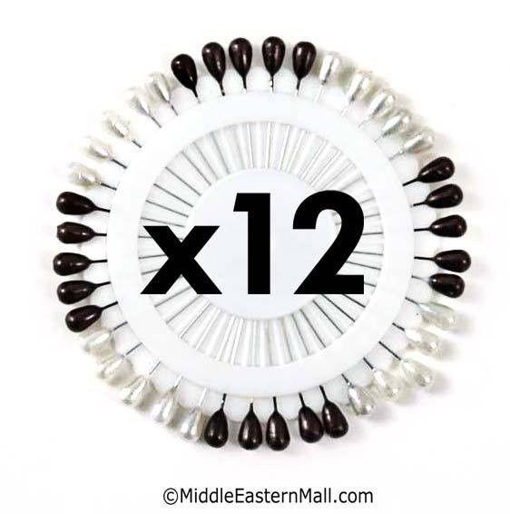Wholesale 1 Dozen Large Straight Hijab Pins #3 Black & White - MiddleEasternMall