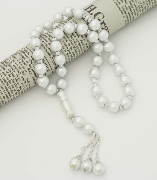 White Prayer Beads in Pearlescent