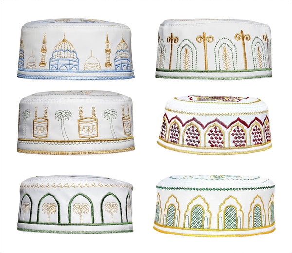 Wholesale 1 Dozen Muslim Kufi for Men embellished with embroidery Islamic Design
