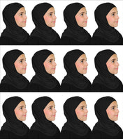 Wholesale Set of 6 Girl's Khatib Cotton Hijab 2 piece ALL BLACK