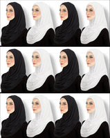 set of 12 wholesale jersey cotton hijab wraps 6 black and 6 white